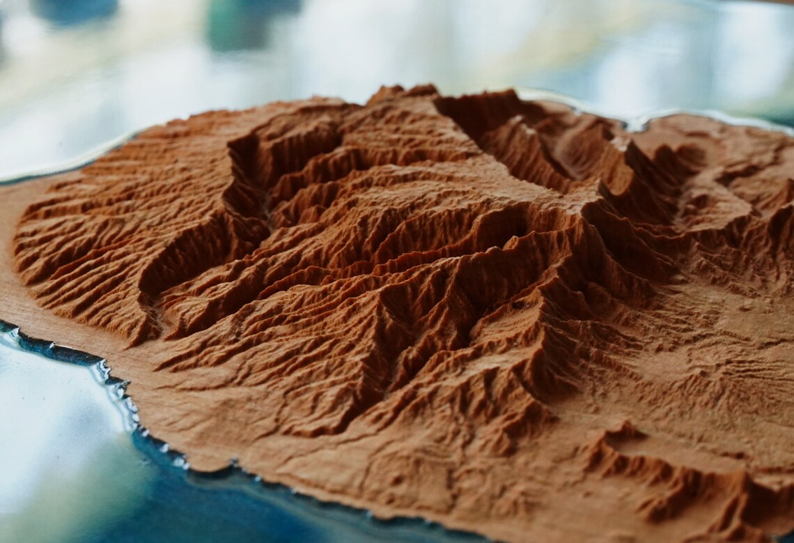 Kauai Wooden 3D Elevation Map | Topographic Map of Kauai | Wood Map | Epoxy Resin Kauai