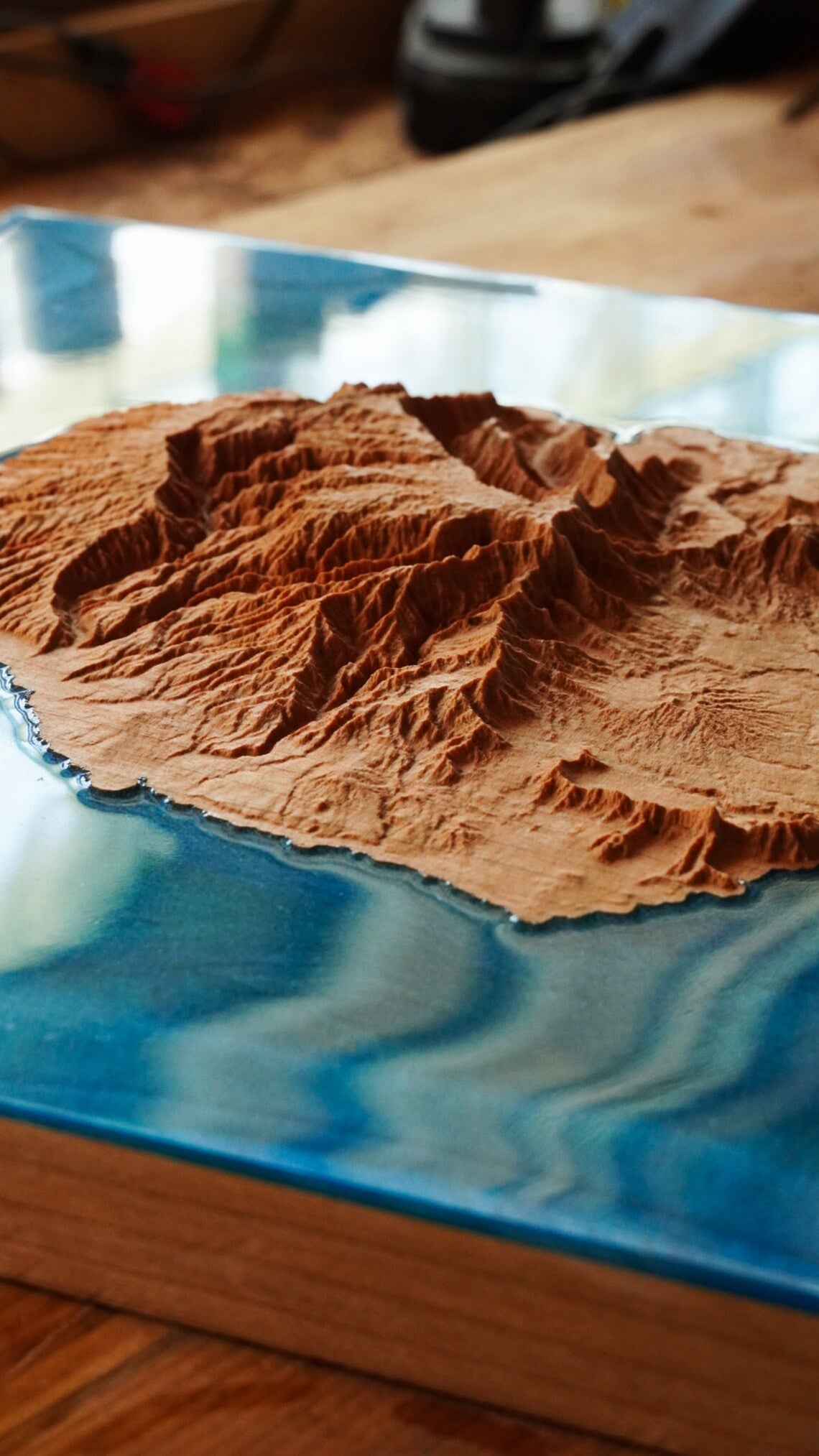 Kauai Wooden 3D Elevation Map | Topographic Map of Kauai | Wood Map | Epoxy Resin Kauai