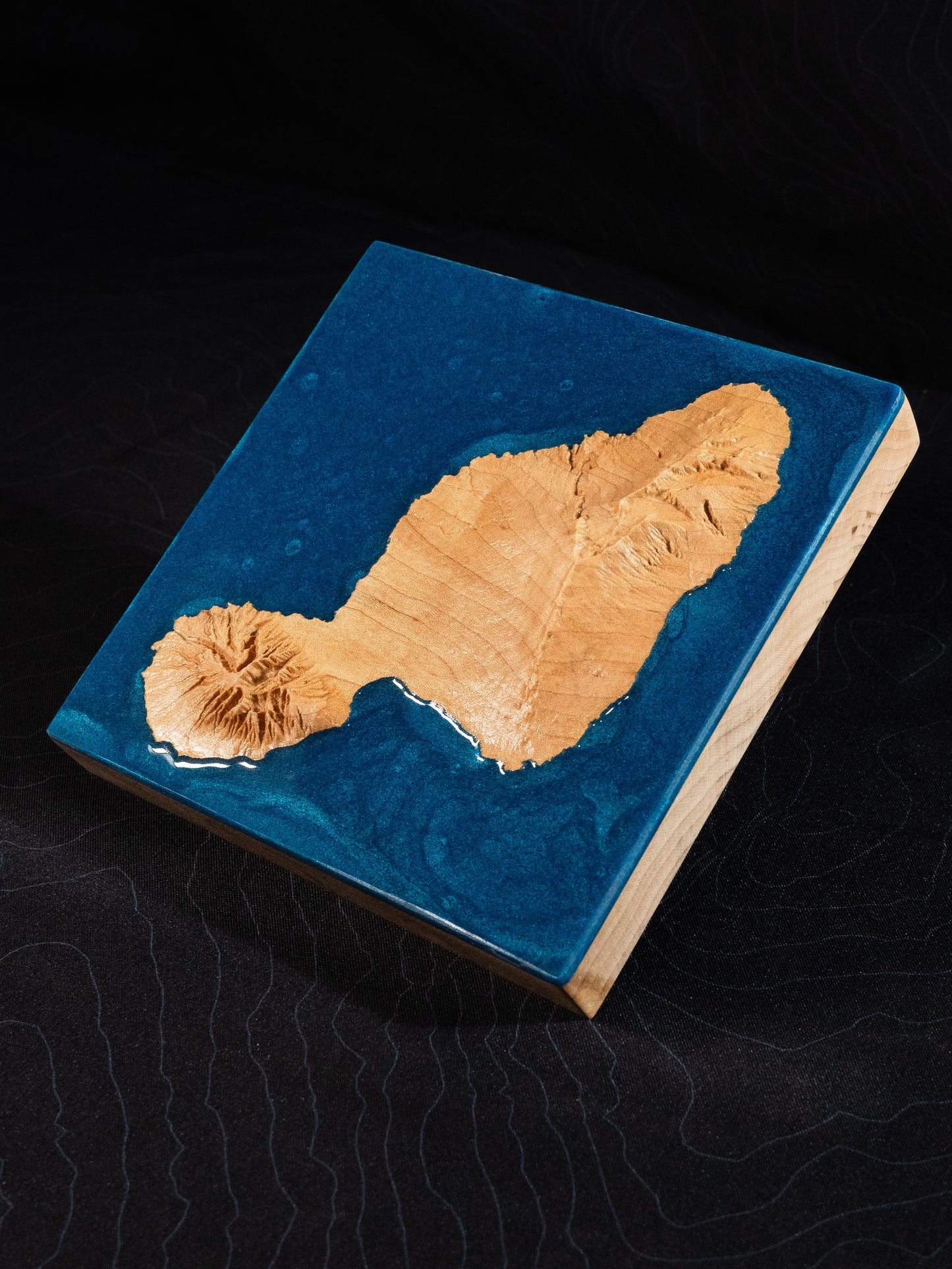 Maui Wooden 3D Elevation Map | Topographic Map of Maui| Wood Map | Epoxy Resin Maui