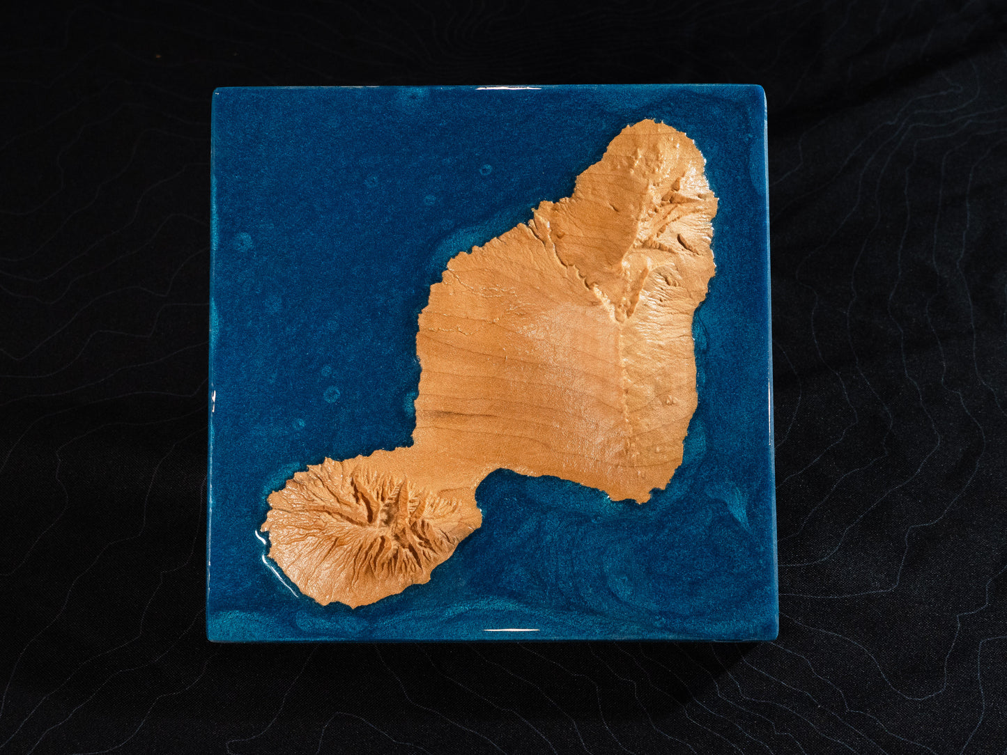 Maui Wooden 3D Elevation Map | Topographic Map of Maui| Wood Map | Epoxy Resin Maui