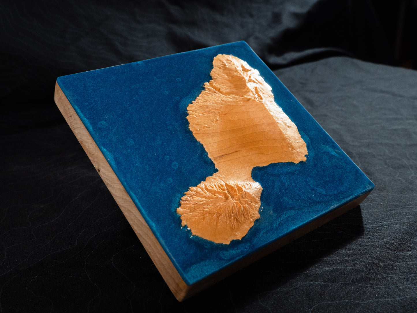 Maui Wooden 3D Elevation Map | Topographic Map of Maui| Wood Map | Epoxy Resin Maui