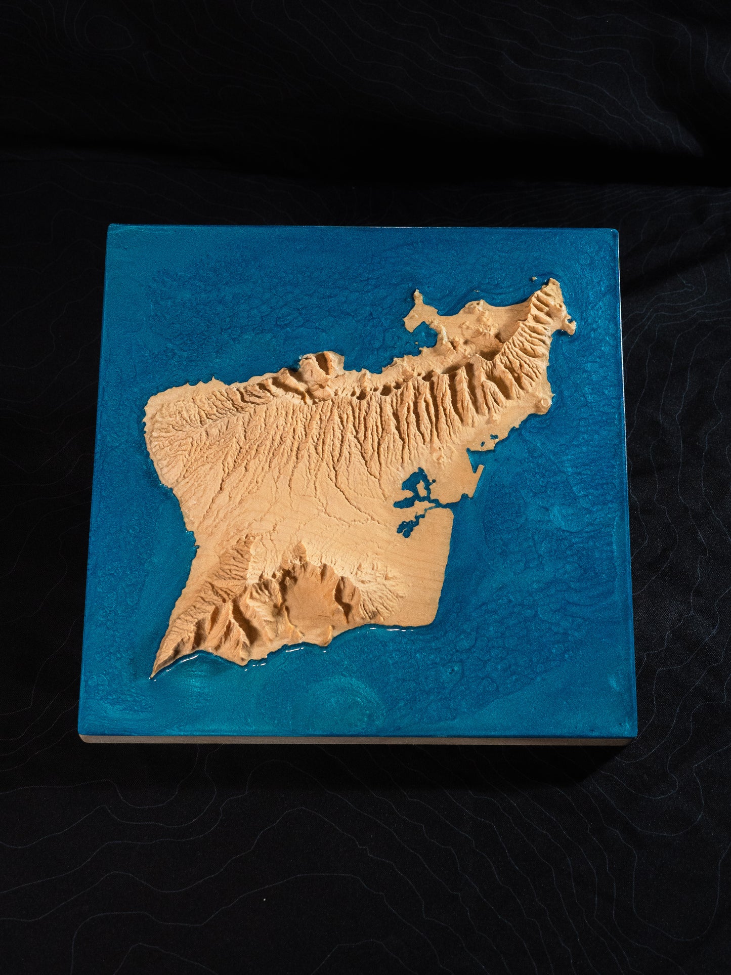 O'ahu Wooden 3D Elevation Map | Topographic Map of O'ahu| Wood Map | Epoxy Resin O'ahu