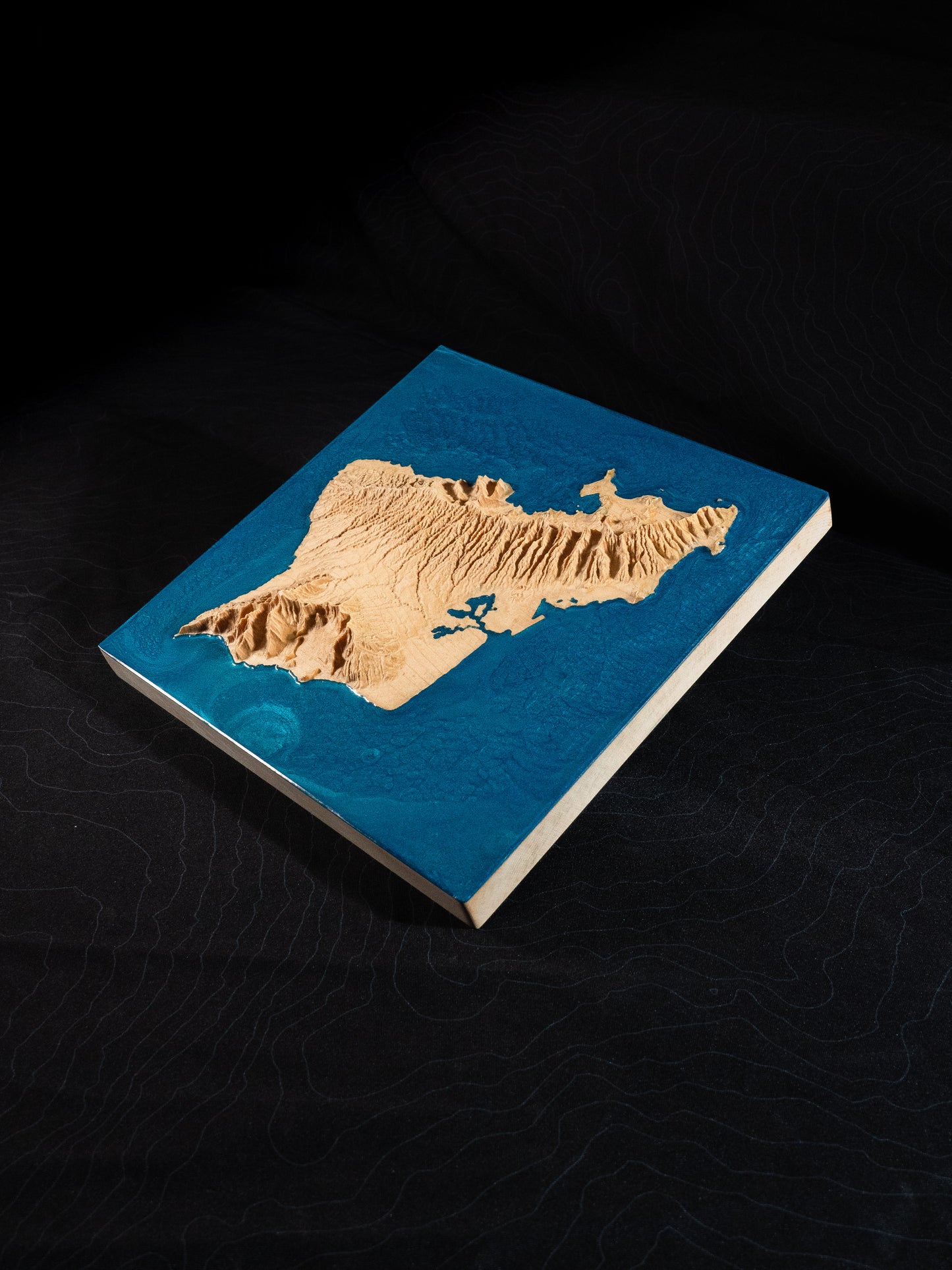 O'ahu Wooden 3D Elevation Map | Topographic Map of O'ahu| Wood Map | Epoxy Resin O'ahu