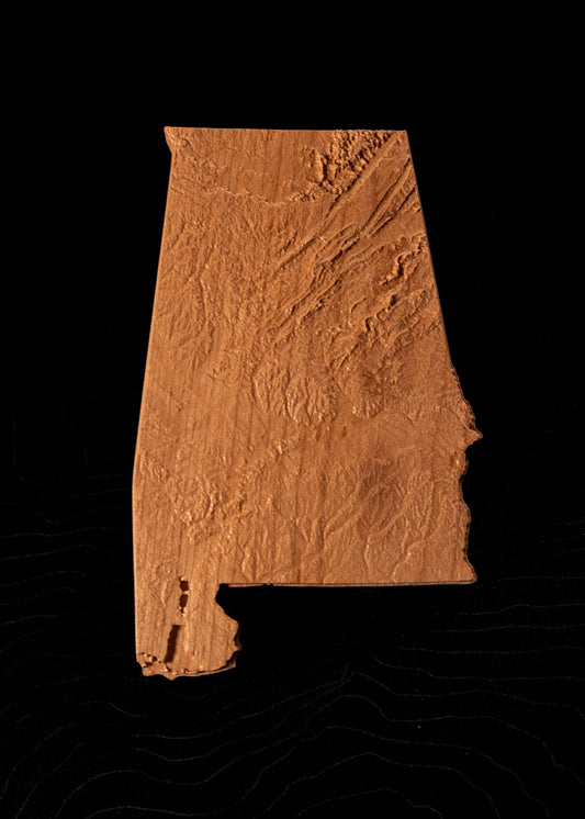 Alabama 3D Wooden Map | Alabama Topographic Map in Wood | Wooden Map of Alabama