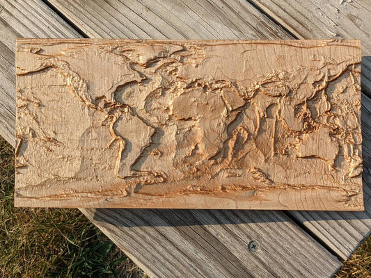 Earth Wooden Relief 3D Map | World Elevation Map | Topographic Map of Earth